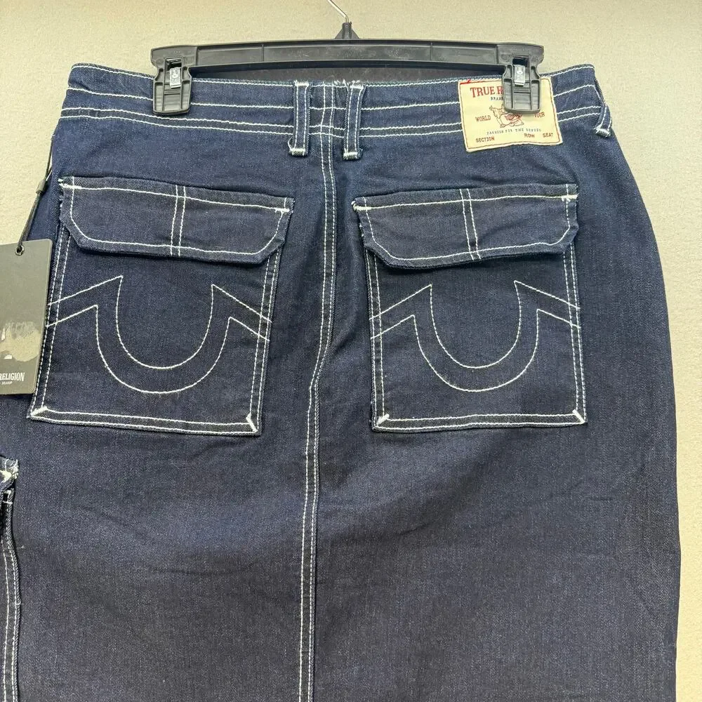 True Religion Denim Cargo Maxi Skirt Women's 27 (4) Dark Blue Preppy Utility Y2K - Picture 7 of 13